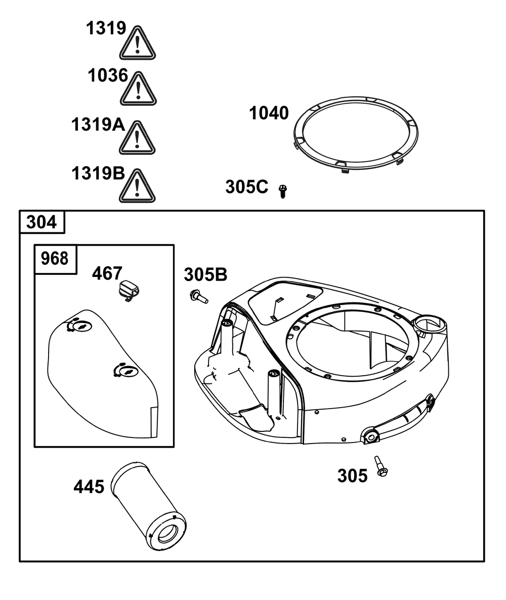 Blower Housing Group Diagram and Parts List for 31Q507-0017-H5 200000 - 399999 Briggs and Stratton Engine